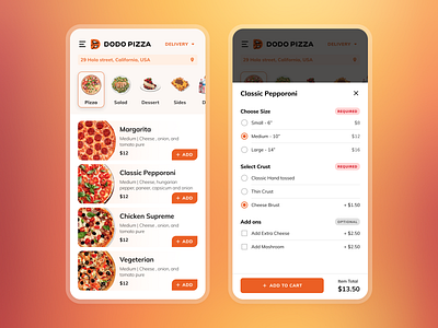 Pizza Ordering App bottom sheet concept design exploration figma food app food app delivery food delivery freebie mobile app pizza delivery pizza order pizza ordering ui ux