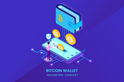 Bitcoin Wallet - Insometric Vector 3d animation 3d art 3d character 3d illustration animation app bitcoin blockchain crypto cryptocurrency currency design illustration illustrations isometric logo page ui vector wallet