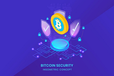 Bitcoin Security - Insometric Vector 3d 3d animation 3d art 3d character 3d illustration animation app bitcoin blockchain crypto cryptocurrency currency design illustration isometric logo page security ui vector