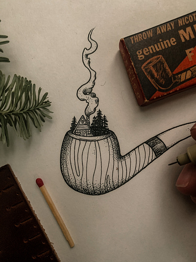 Hand-Drawn Practice adventure branding cabin design hand drawn illustration nature pigma micron pipe smoke