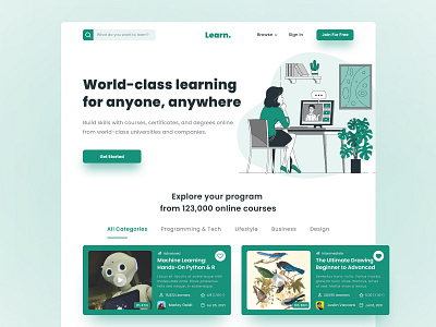 E-Learning Website Design 2021 trend clean course app course landing page course website creative e learning website education elearning home page landing page learning platform mobile app online class online course online education online learning ui design web design website