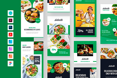 Dortoretto Restaurant Instagram Post and Story Template canva canva template dortoretto download fast food figma figma template figma ui indesign instagram instagram post instagram story instagram template psd psd template restaurant street food ui design ui template web banner