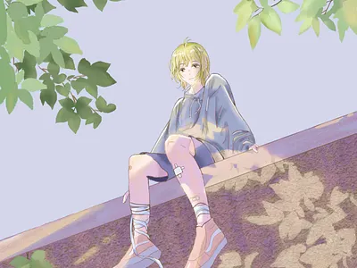 Child sitting on the wall anime design illustration manga