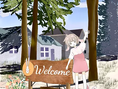 Welcome to the bunny's home children illustration design illustration