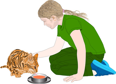 Girl Feeding Cat graphic design