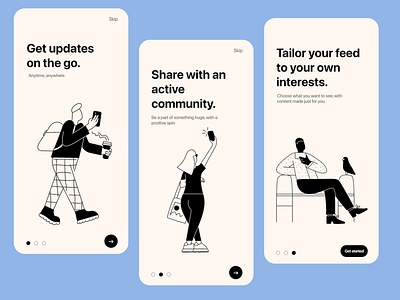 Onboarding Screens UI- Social media app concept adobe xd branding design figma illustration illustrator logo poster poster design typography ui vector