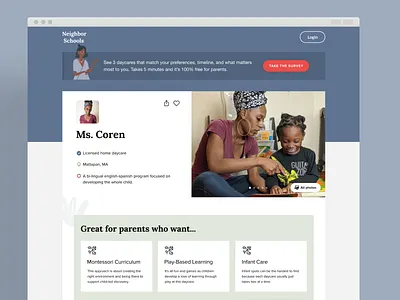Website design - Daycare matching service daycare figma kindergarden parents profile design ui user user interface website