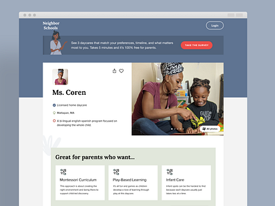 Website design - Daycare matching service daycare figma kindergarden parents profile design ui user user interface website
