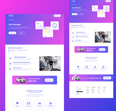 Service page of Rent Car Landingpage graphic design ui