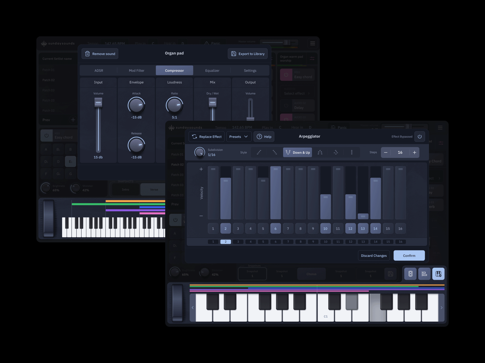 Sunday Keys app audio audio plugin ipad ipad app keys knobs music music app music production plugin product design sliders synth ui ui design ux vst vst plugin
