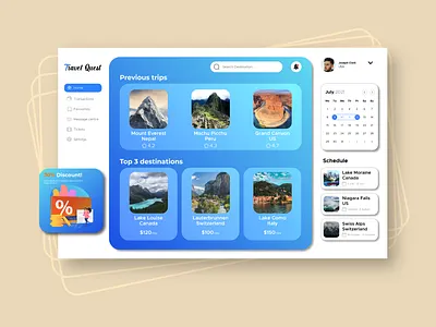 Travel Dashboard calendar canada dashboard destination destinations discount graphic design project switzerland travel dashboard travel design travel project traveler traveling traveling concept traveling dashboard trips ui web design world
