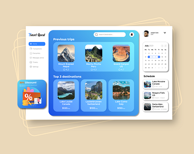 Travel Dashboard calendar canada dashboard destination destinations discount graphic design project switzerland travel dashboard travel design travel project traveler traveling traveling concept traveling dashboard trips ui web design world