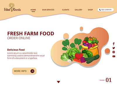 Vital Roots Organic fruits & Vegetable Online Seller UI Design blush branding brown company design figma fruits gradient illustration landing page logo online ui ux vector vegetable website