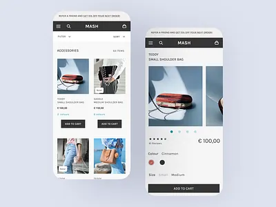 Mash E-commerce Concept II black buttons cart classic description desktop ecommerce filter label minimalism mobile product details products quantity shopping ui