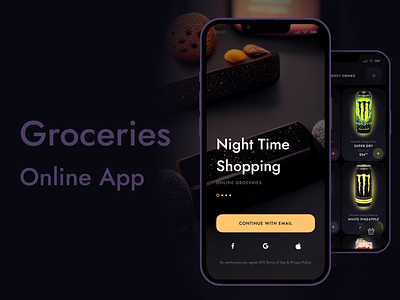 Groceries Online App + freebie app blur branding dark theme e commerce ecommerce figma flat food free freebie modern online shopping shop simple ui