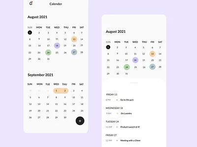 Calendar Screen app calendar app design ui