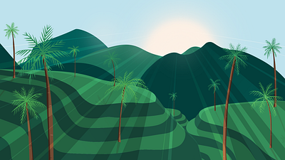 Bali Illustration adobe illustrator bali bali illustration branding design green illustration indonesia island mountain palm tree rice paddies summer vibes sun travel visit bali website illustration