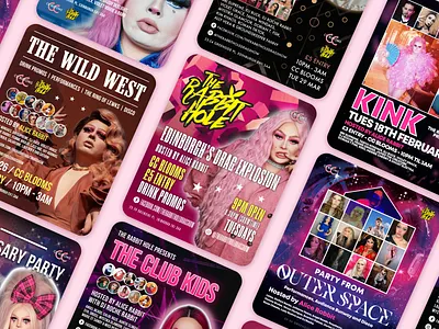 LGBTQ+ Posters club design drag drag queen edinburgh flyer graphic design graphic designer leaflet lgbt lgbtq logo pink poster poster collection poster design posters print print design queer