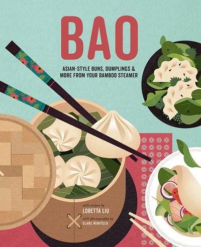Bao book cover digital folioart food illustration publishing recipe sally caulwell vector