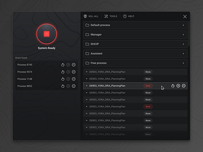 Military Processes Monitor Dark UI dark dashboard figma gui ui ux