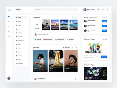 Social media dashboard analytic app design dashboard dashboard app dashboard ui facebook app instagram layout menu card messenger minimal clean design post card redesign concept social social app social media twitter ui card ui components web