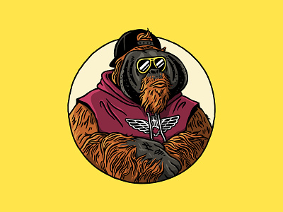Orangutan badge character design character illustration great ape hand drawn orangutan primate