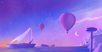 One Fly Harbor boats branding dreamy environment illustration mood portal