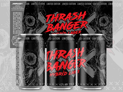 Thrash Banger Beer Can beer brand branding can design heavy metal illustration label logo metal print skull