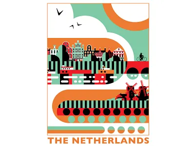Netherlands Travel Poster Prints abstract advertising amsterdam branding city contemporary design editorial europe illustration illustrator landscape logo netherlands travel vector