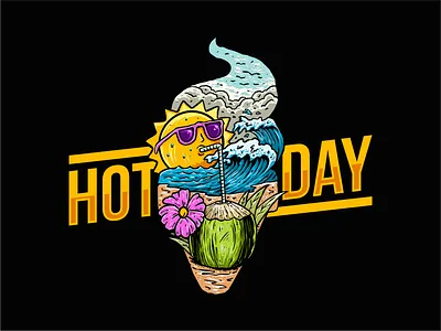 Hot Day beach handdrawn holiday ice cream illustration logo party summer sun t shirt wave