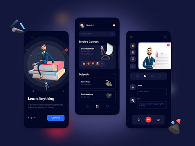 Educational Platform - Mobile App 3d animation branding brnading dark app design graphic design icon illustration logo motion graphics popular ui ux vector video call