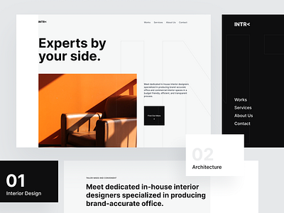 Interior Design Studio - Website architecture black clean contrast design grey interior layout management minimal modern npw orange scale studio typography ui ux website white