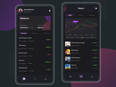 Gaming Shop - Report Mobile App app gaming interface merchant mobile mobile app report reporting shop statistic ui ui design ux design