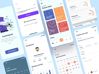 Happenz | Task Management App app app design app ux design collaboration colorful dashboard app dashboard ui isayef minimalistic mobile app mobile ui task management task manager tasklist to do list todo app ui ui design user interface ux