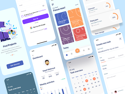 Happenz | Task Management App app app design app ux design collaboration colorful dashboard app dashboard ui isayef minimalistic mobile app mobile ui task management task manager tasklist to do list todo app ui ui design user interface ux