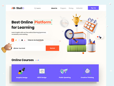 Online Educational Website Design 3d creative design e learning educational graphic design homepage illustration interface landing page logo online class online courses online education popular design school trend 2021 ui web design webdesign website design