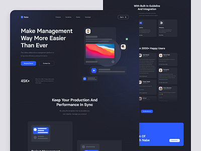 Nabe · Project Management App asana clean dark dark mode design landing landingpage management manager minimal project management task task management to do list uidesign web design website