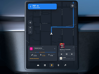 Car Dashboard Display Transitions Design animation app app design app ui application car car dashboard concept dashboard design driving interface mobile mobile ui motion design music player navigation transitions ui visual design ux