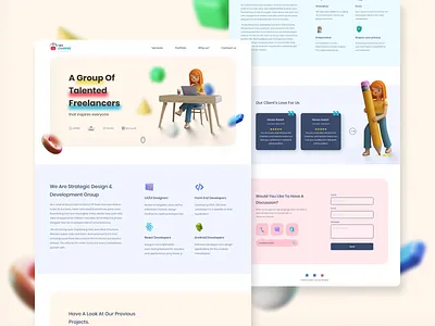 Freelancers Website Concept 3d concept freelancer landing page logo ui design ux design