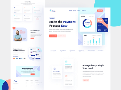 Finta - FinTech Landing Page b2b banking charts clean credit card debit card design finance fintech graphs homepage landing page mobile banking stats transactions ui ux web design web services website