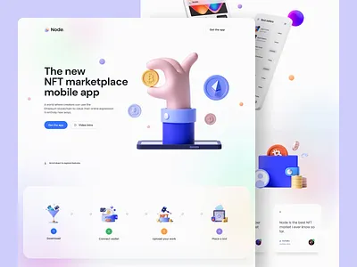 Node – NFT Marketplace 🤑 3d 3d illustration clean crypto dark mode dark theme figma resource hero header illustration landing page marketplace minimal mockup nft nft marketplace ui ui design ux ux design web design