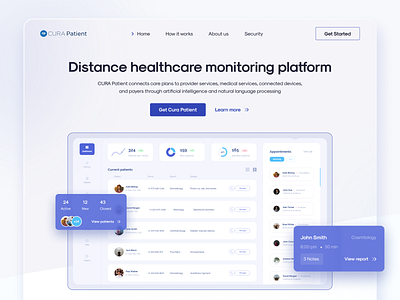 CURA Patient healthcare website app blue care colors design devices doctors health healthcare hero medicine patients platform services soft system ui ux web web application design