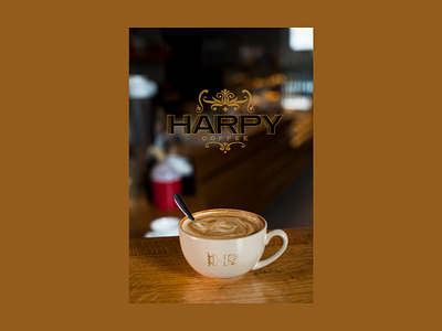 Harpy Coffee brand branding brown cappuccino coffee cup design logo vector