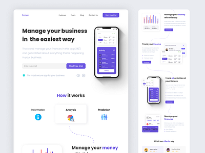 Landing page for online payments app business design finances landing page ui web