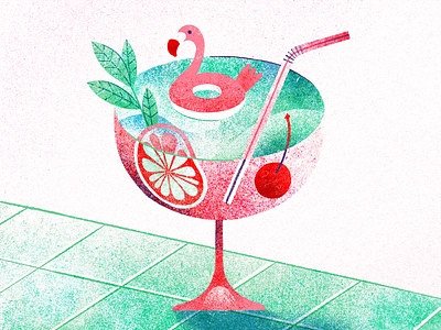 Float cocktail design flamingo illustration pool procreate summer texture