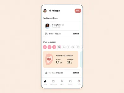 Fine Feather, Pregnancy app - dashboard animation after effects animation app appointment calendar dashboard doctor health healthcare illustration microinteraction mobile app nurse postnatal pregnancy profile schedule slider swipe tabbar