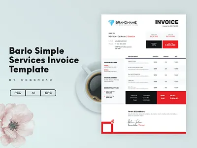 Barlo Simple Services Invoice Template | Websroad By Websroad background brand branding clean company creative design elegant identity illustration invoice modern modren simple stationery templates vector
