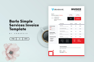 Barlo Simple Services Invoice Template | Websroad By Websroad background brand branding clean company creative design elegant identity illustration invoice modern modren simple stationery templates vector