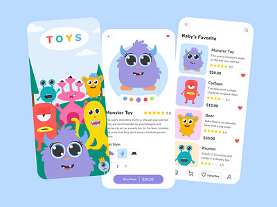 Monster Toy Store app branding clean design ecommerce app ecommerce design figma illustration mobile app monster monsters online shop online store online store commerce product page toy toyshop toystore ui uiux