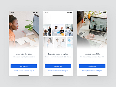 Online Education App Walkthrough UI Design academy app apps clean course courses education educationapp figma instructor ios kit learning minimal mobile onboarding online process ui ux